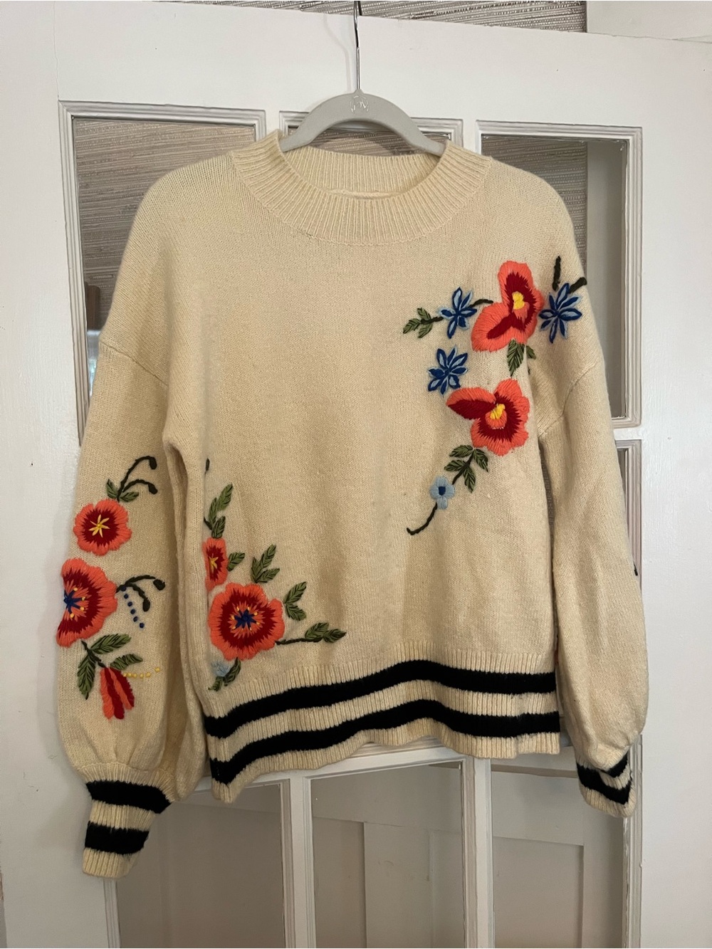 Boutique Harlan Cream Floral Embroidered Crewneck Sweater
